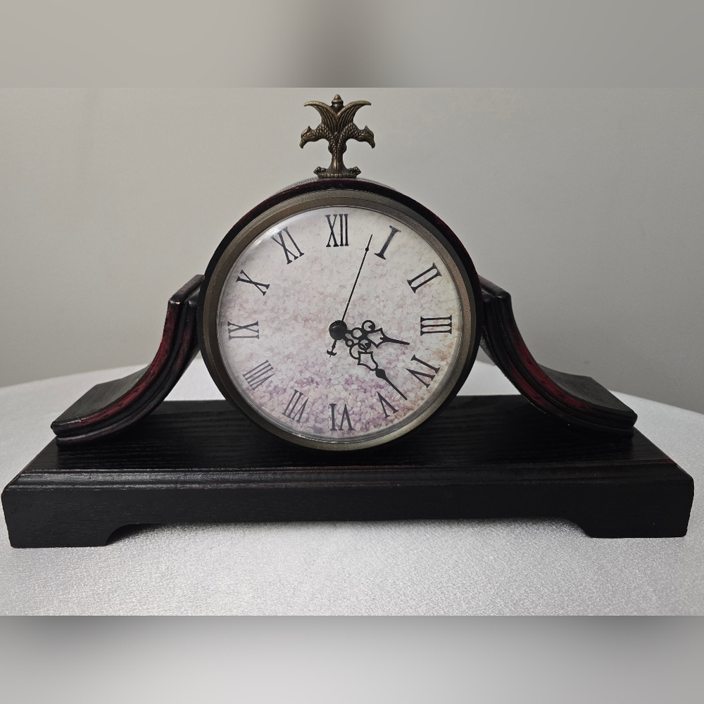 Antique Replica Quartz Mantle Clock Working Mahogany Wood Look